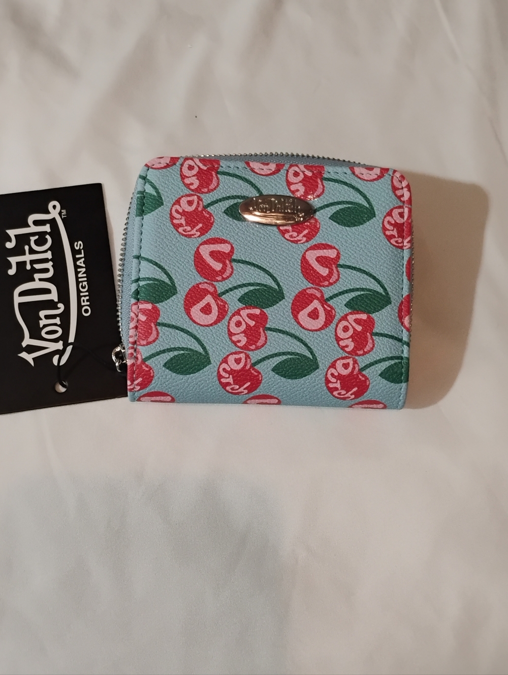Von Dutch Sky Blue Cherry Print Zip-Around Wallet